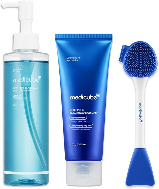 MEDICUBE 3-Step Zero Pore Care Trio - Cleansing Oil, Mud Mask, Multi Brush 250 ml