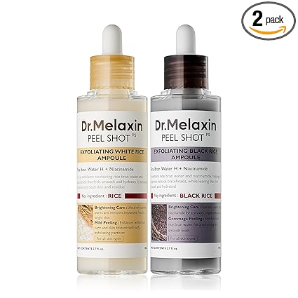 Dr. MELAXIN Peel Shot Glow Rice Peeling Ampoule Duo – Daily Soft Exfoliating Face & Body Care