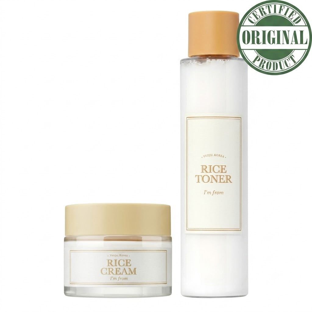 I'M FROM Brightening & Uneven Tone Solution – Rice Toner-150ml & Rice Cream-50g Set for Radiance, Hydration & Smoother Skin Texture