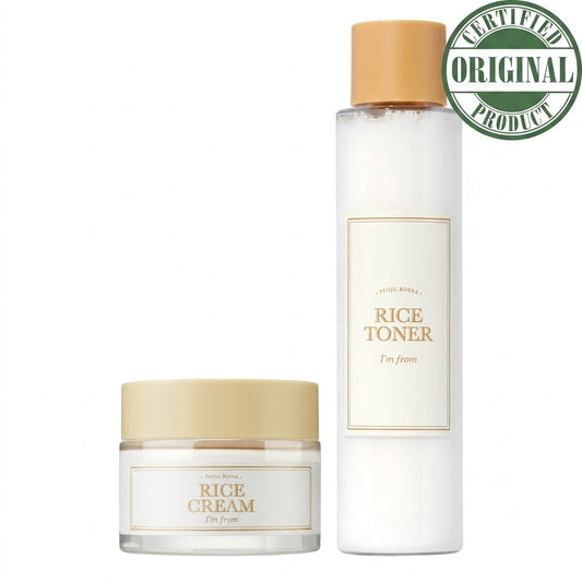 I'M FROM Brightening & Uneven Tone Solution – Rice Toner-150ml & Rice Cream-50g Set for Radiance, Hydration & Smoother Skin Texture